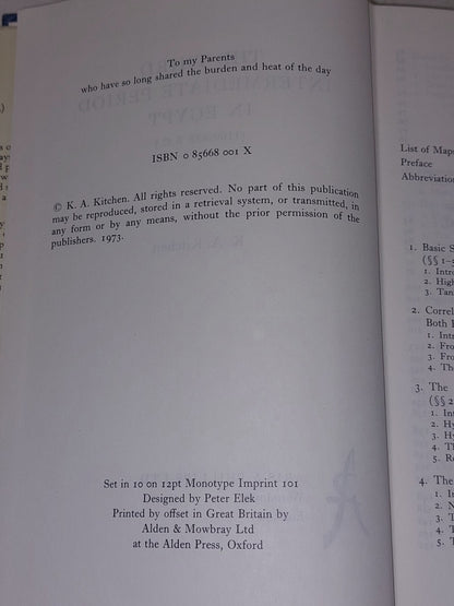 THE THIRD INTERMEDIATE PERIOD IN EGYPT (1100650 BC) K. A. Kitchen 1973 HB 1st 4