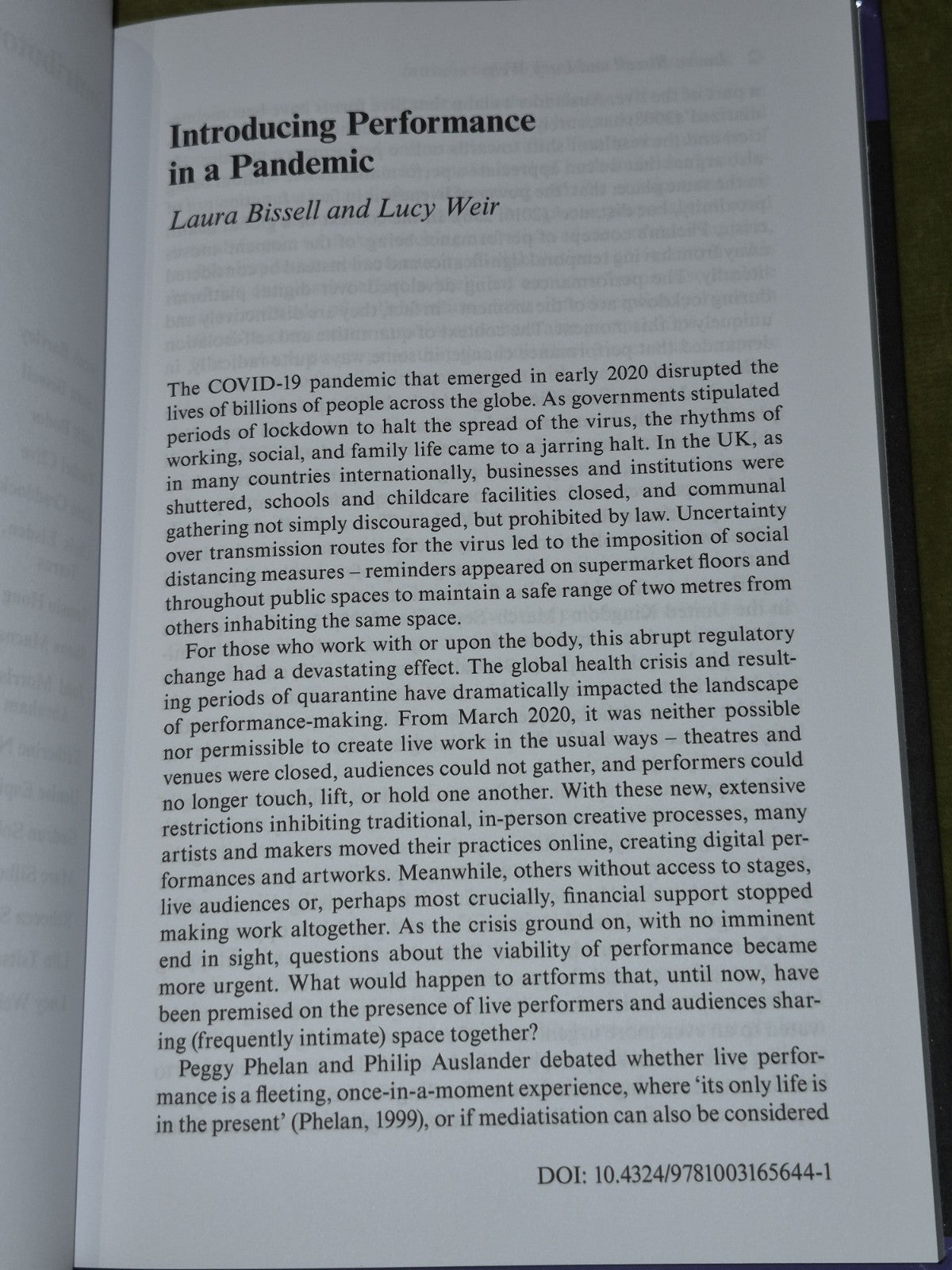 Performance in a Pandemic Laura Bissed Lucy Weir 2022 Hardback4