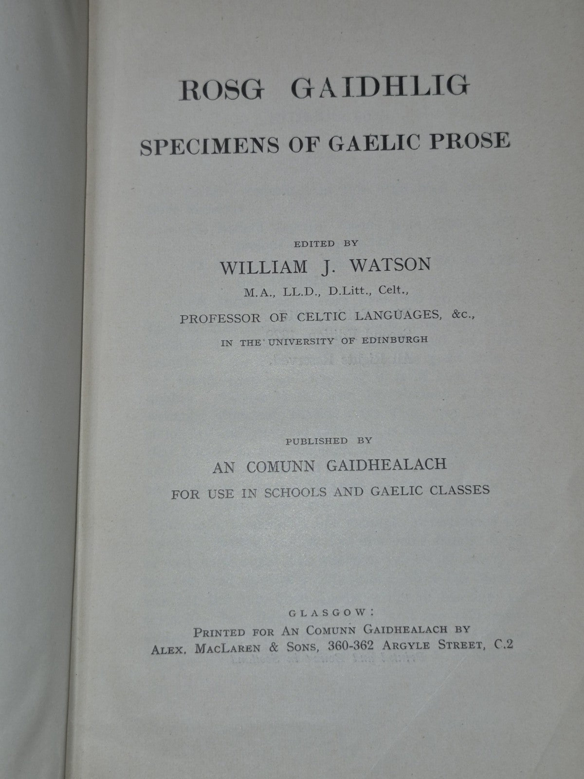 Rosg Gaidhlig Specimens of Gaelic Prose 1929 William Watson Second Edition4