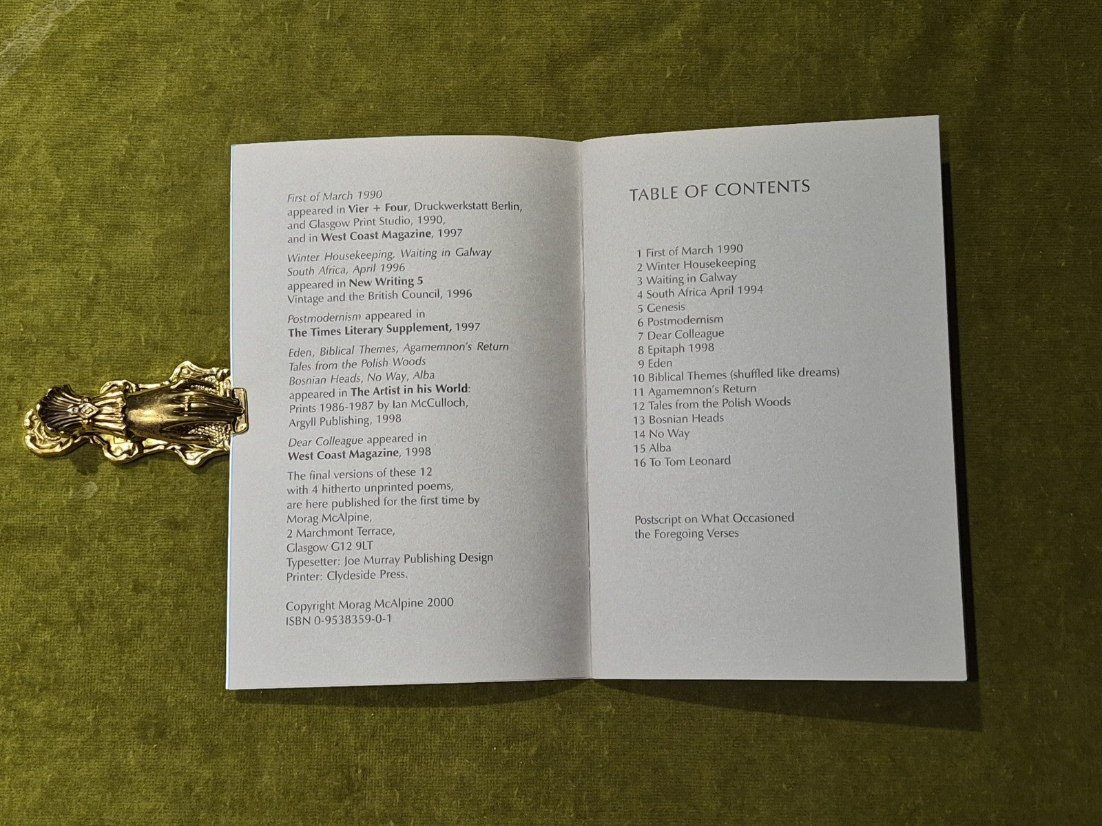 Sixteen Occasional Poems 1990-2000 Signed by Alasdair Gray , Morag McAlpine5