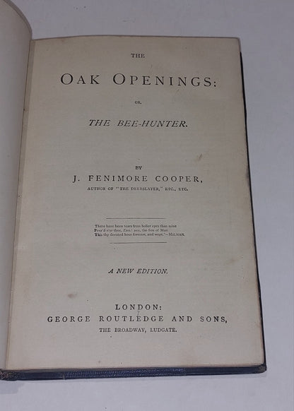 Oak Openings Or, The Beehunter by J. Fenimore Cooper, Quarter Leather Bound Hb3