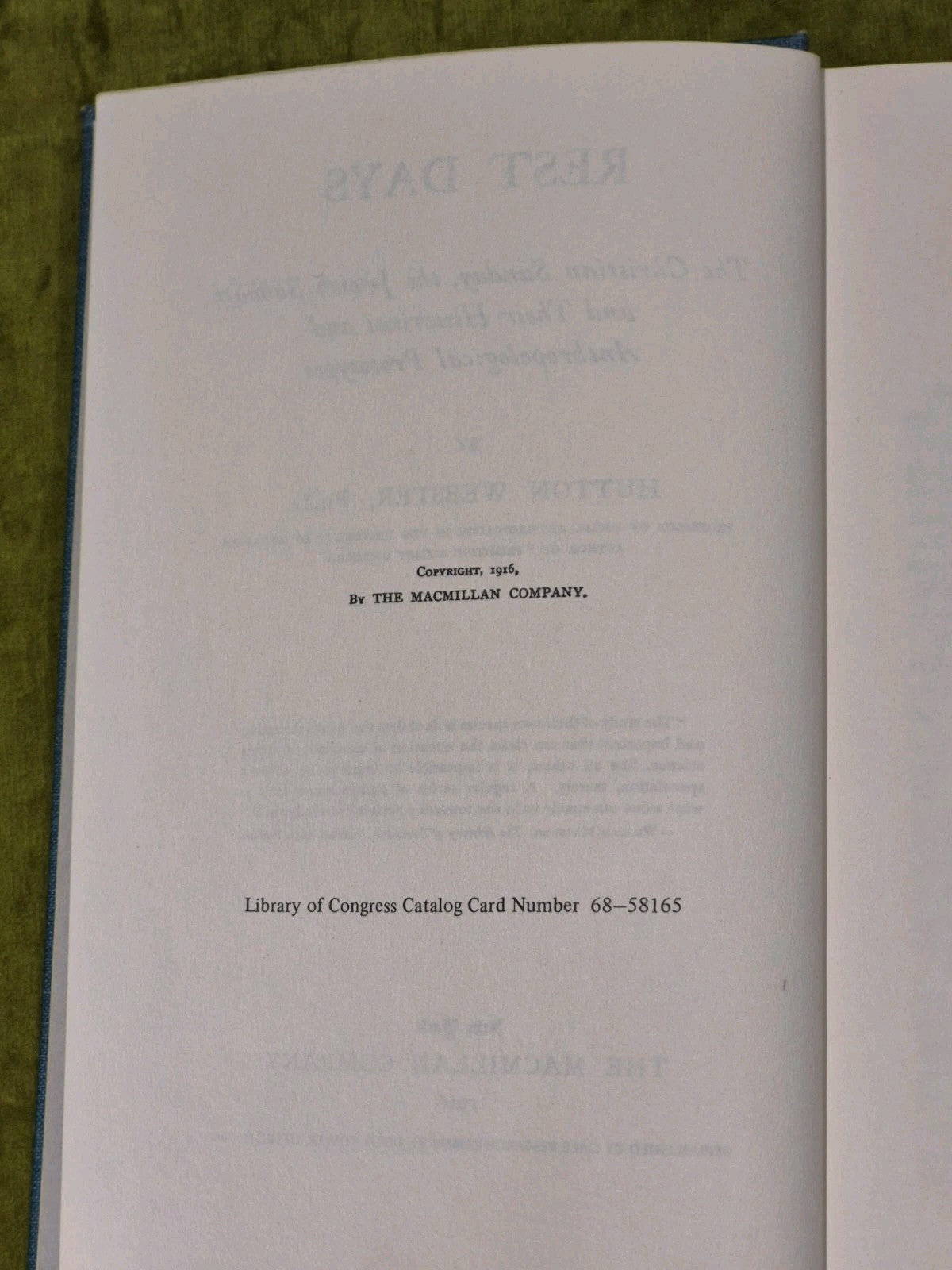 Rest Days : A Study in Early Law and Morality by Hutton Webster (1916) Macmillan5