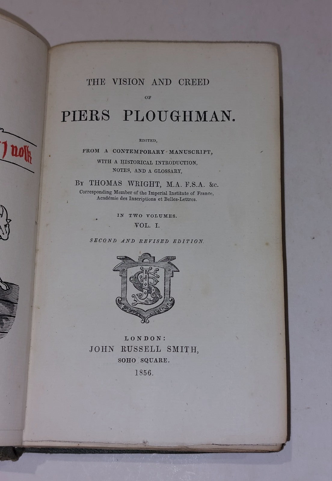 1856 - The Vision and Creed of Piers Ploughman -William Langland - 2 Volumes HB6