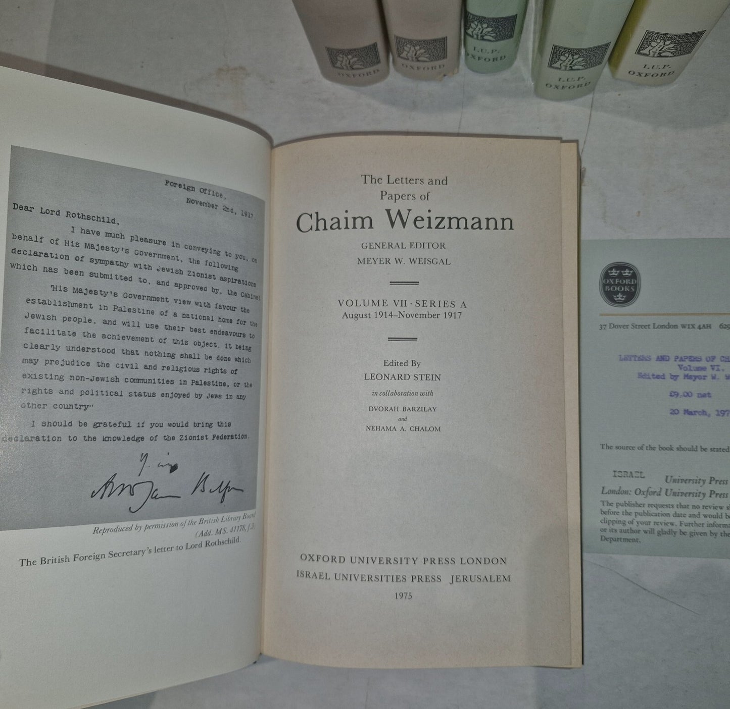 LETTERS AND PAPERS OF CHAIM WEIZMANN VOLUMES 1,3,4,5,6,7 Will Split.18