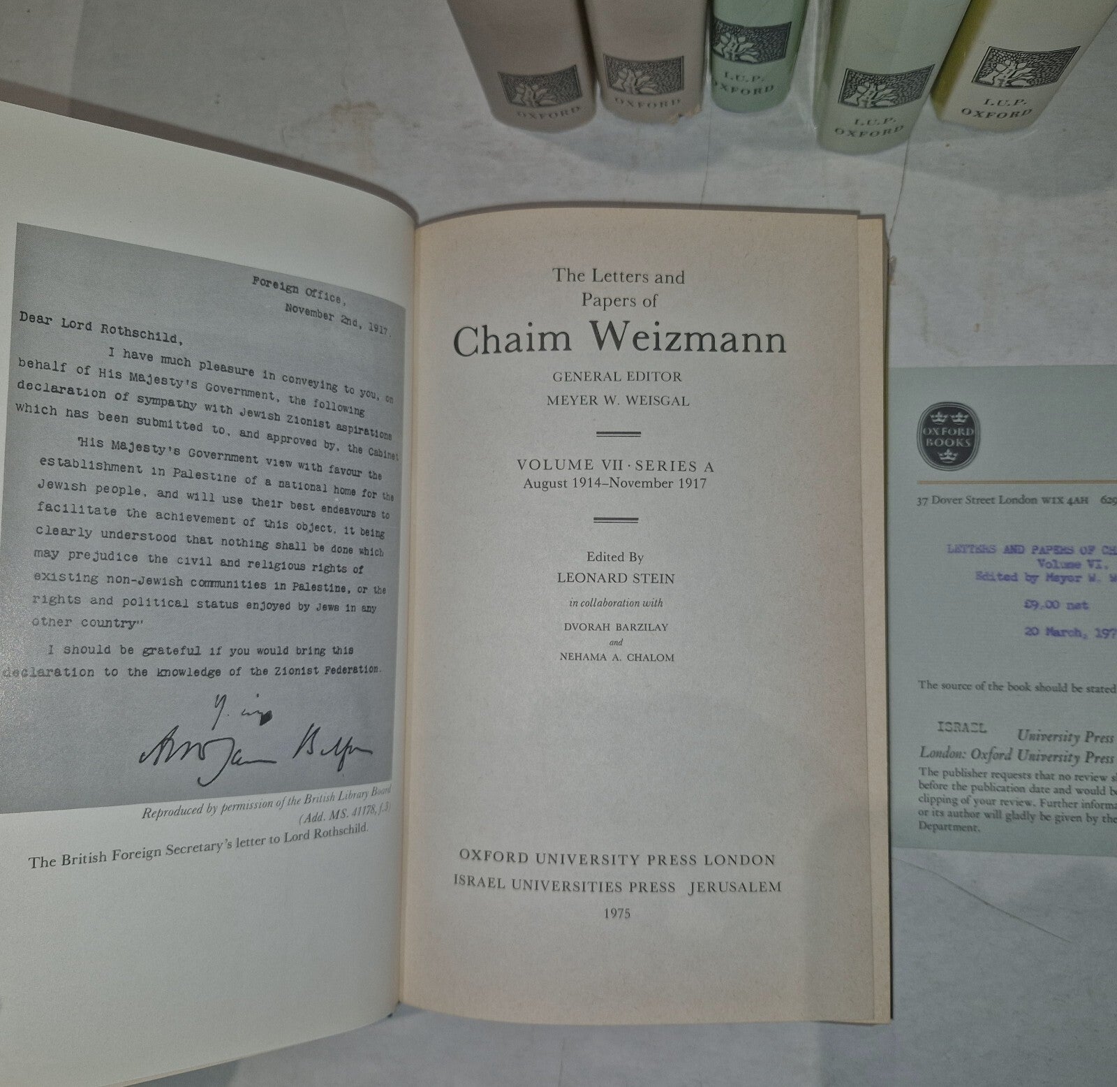 LETTERS AND PAPERS OF CHAIM WEIZMANN VOLUMES 1,3,4,5,6,7 Will Split.18