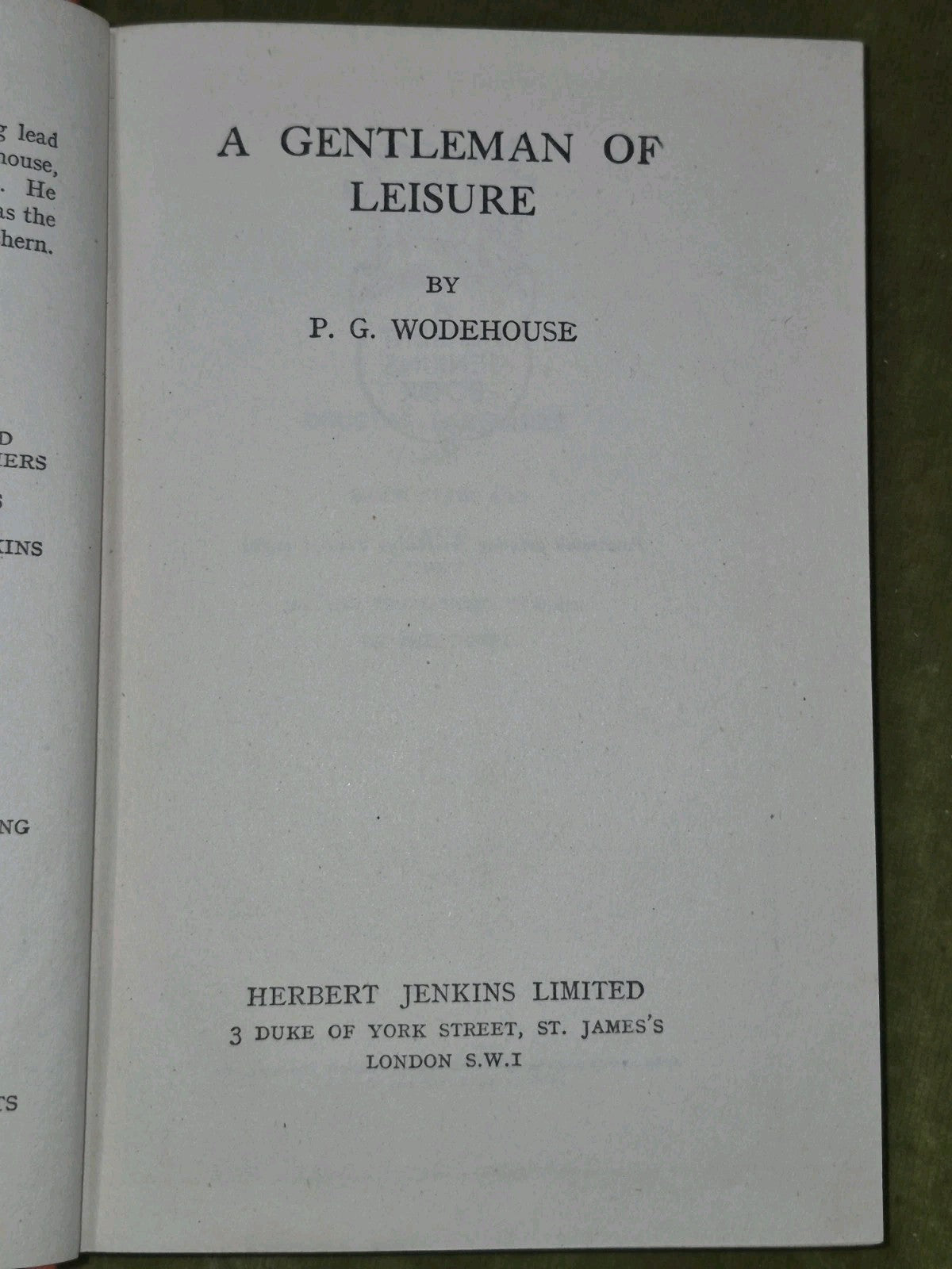 A Gentleman of Leisure Wodehouse First Edition Herbert Fourteenth Printing4