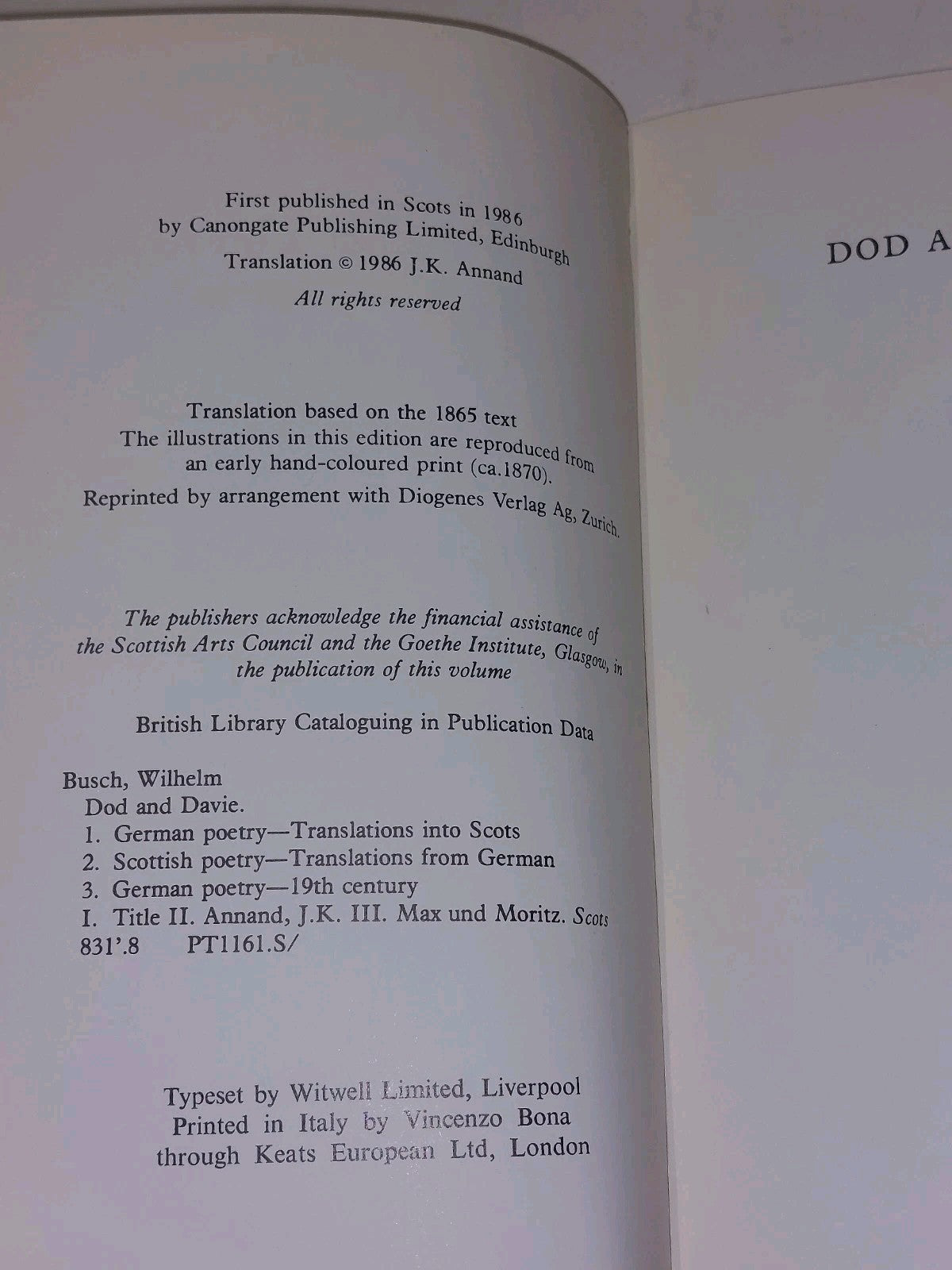 Dod And Davie From Max Und Moritz By Wilhelm Busch (1986) Pb Book3