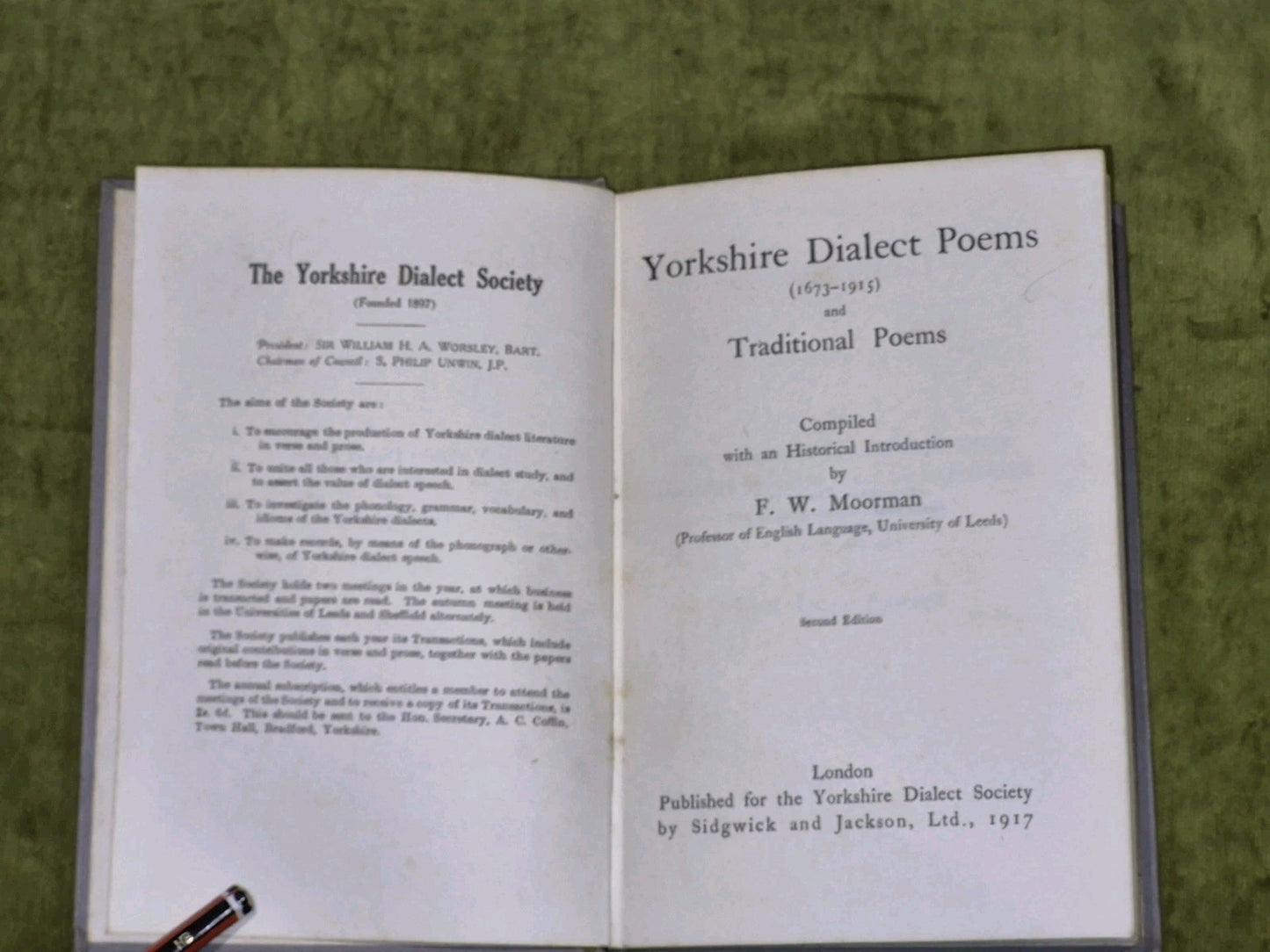 Yorkshire Dialect Poems & Traditional Poems by F.W. Moorman HC 1917, Revised4