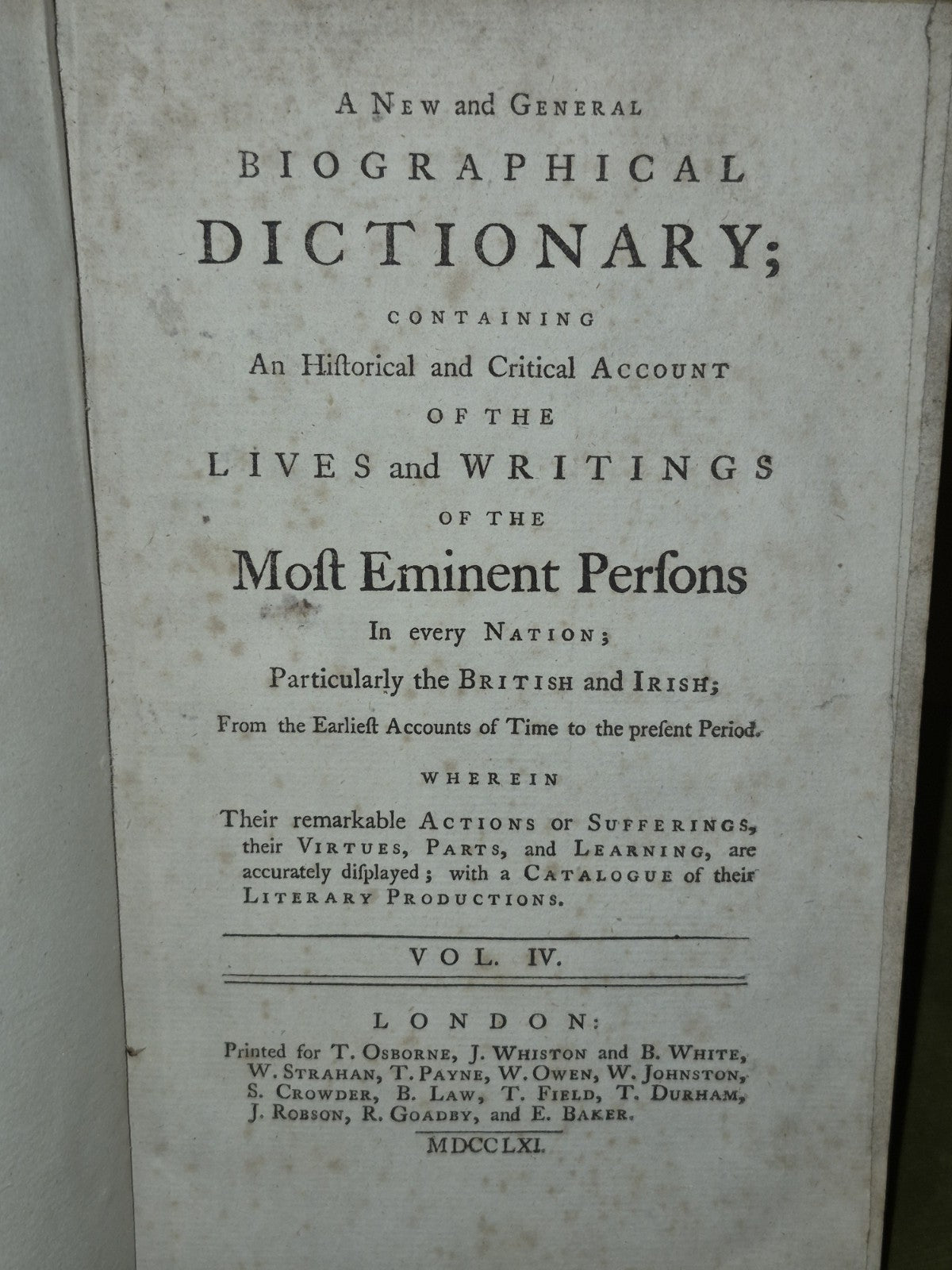 Biographical Dictionary Lives Writings Eminent Persons British and Irish IV 17615