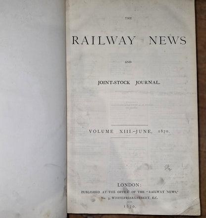 The Railway News For Year 1870 Large Leather-bound Summary Of Statistics & News 4
