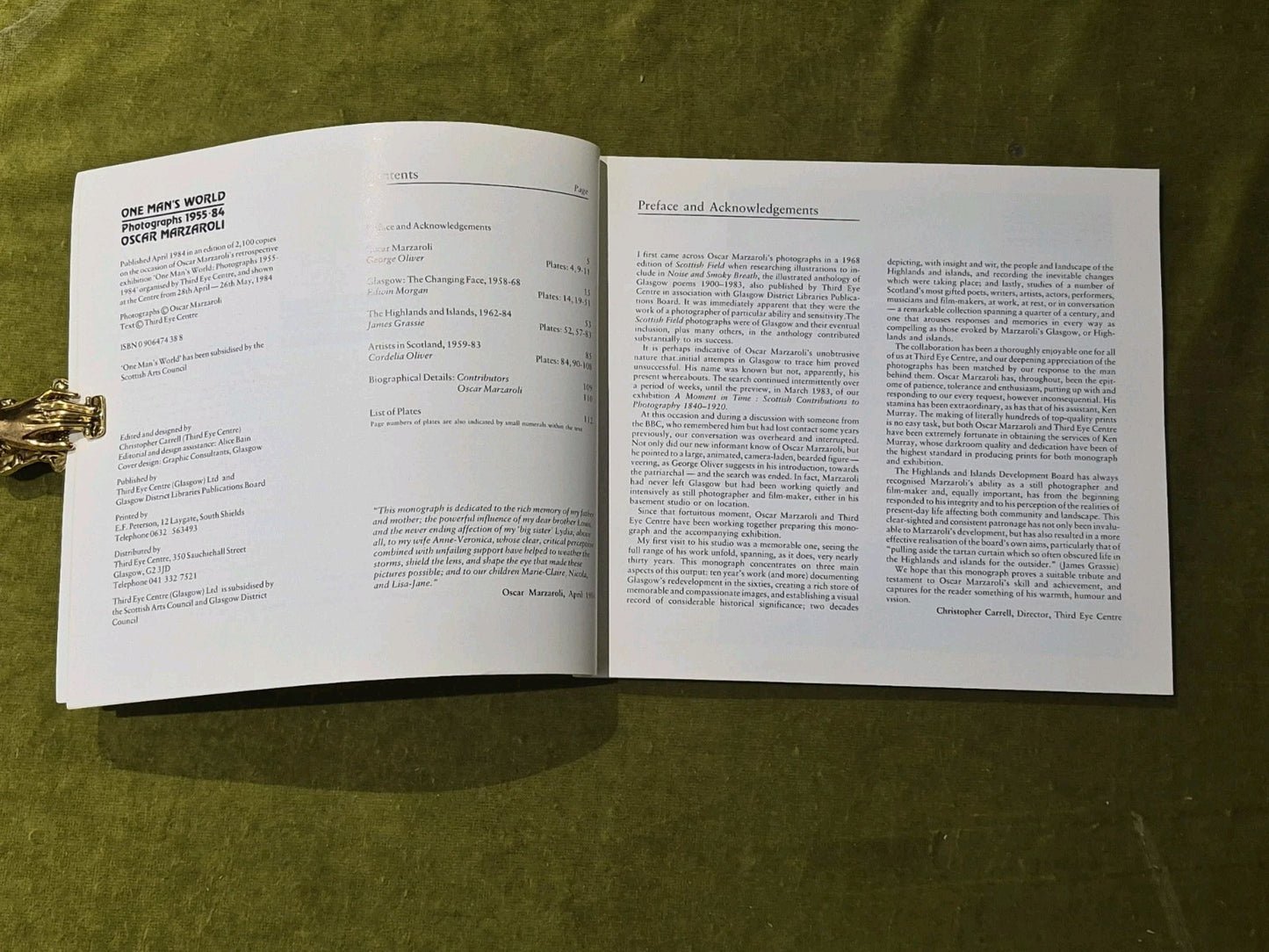 One Man's World Photographs 1955-1984 Oscar Marzaroli , Third Eye Centre 1st PB7