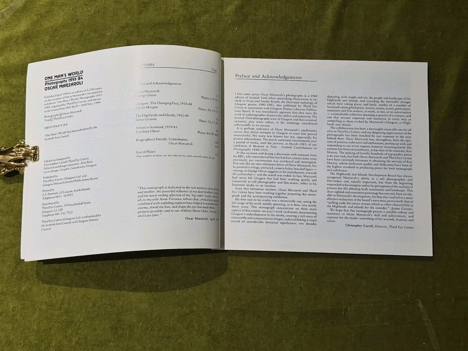 One Man's World Photographs 1955-1984 Oscar Marzaroli , Third Eye Centre 1st PB7