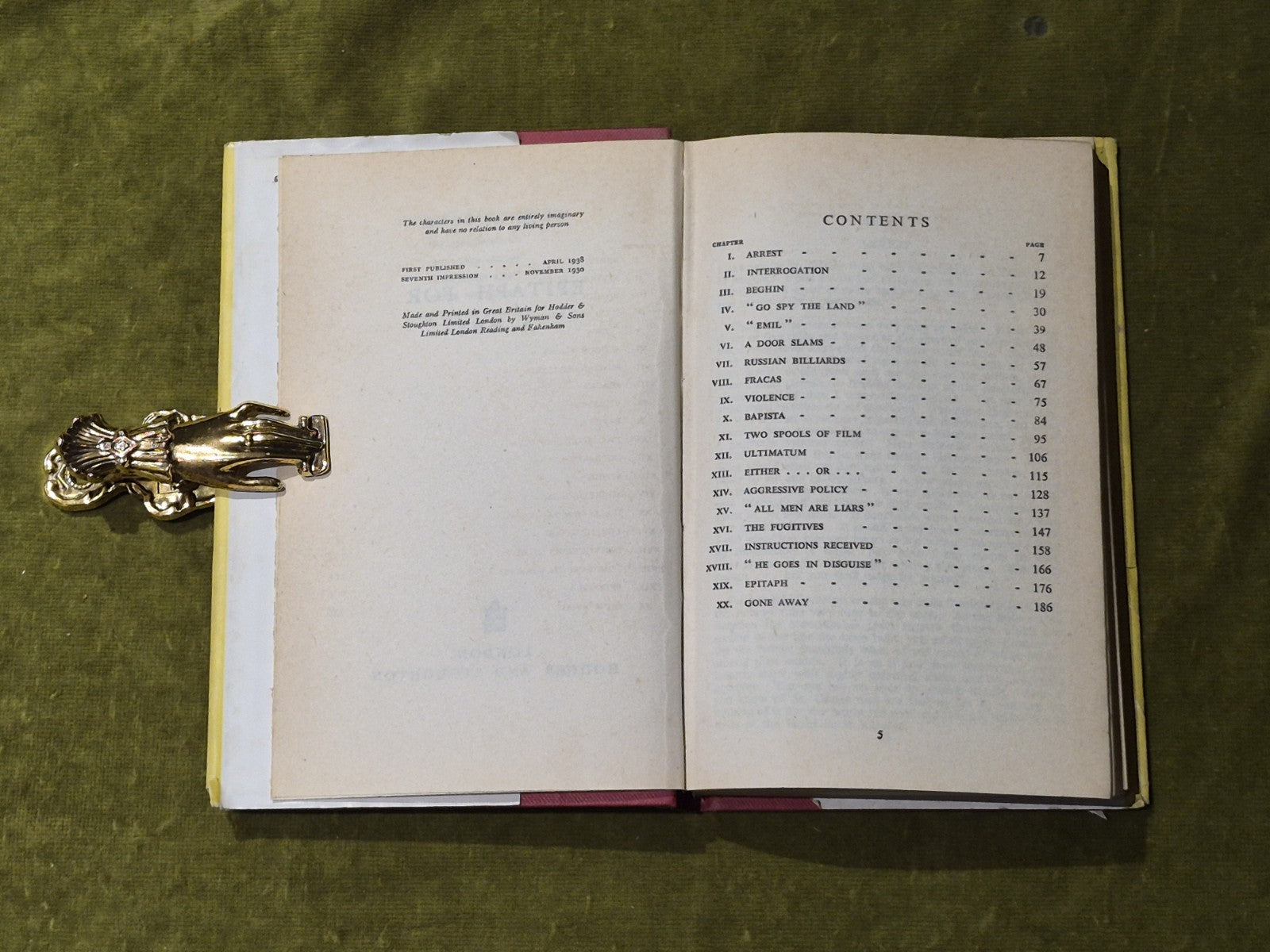 Epitaph for a Spy - Eric Ambler , Hodder & Stoughton 7th 1950 HB DJ4