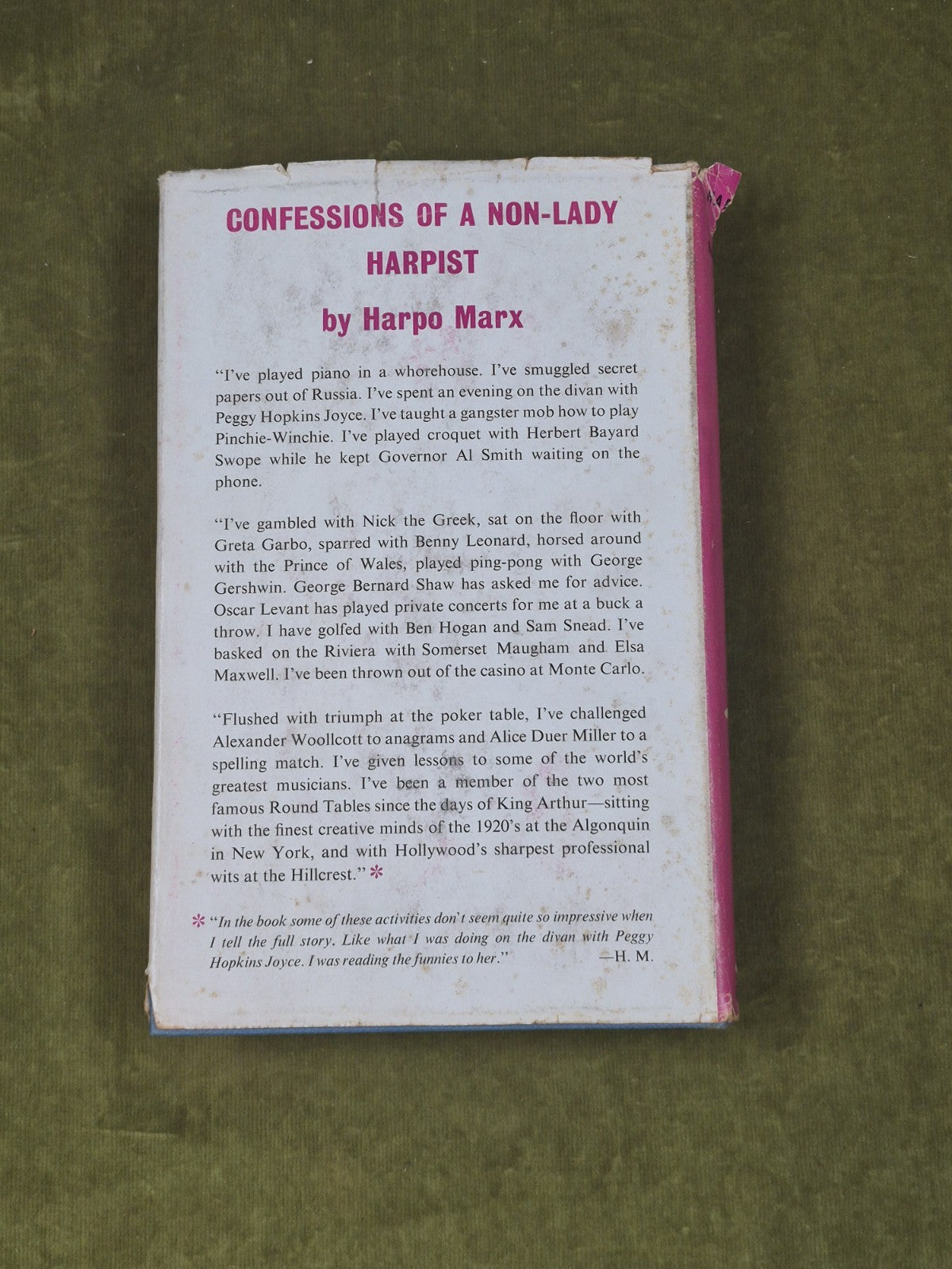 Harpo Marx, Rowland Barber / HARPO SPEAKS 1st Edition 1961 Gollancz HB DJ1