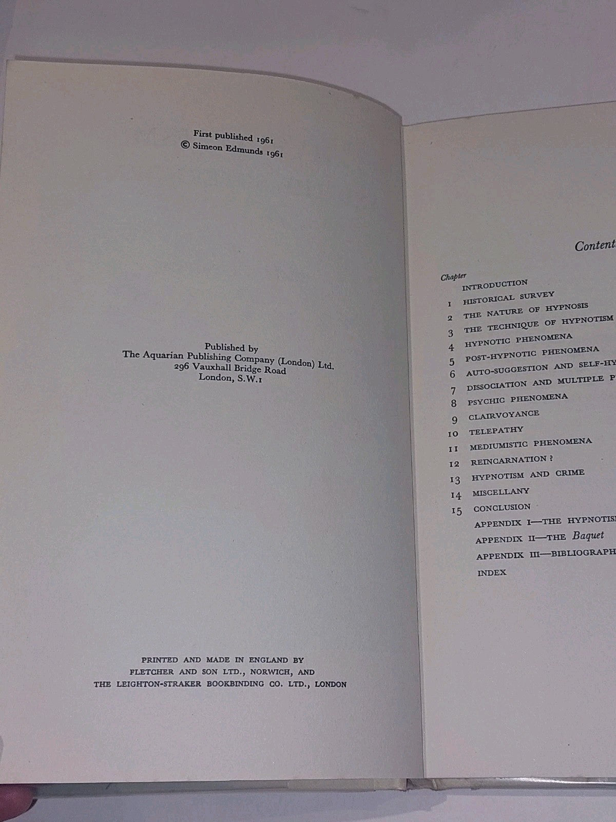 Hypnotism & the Supernormal  Simeon Edmunds  1961 Aquarian Press 1st Hb Book 5