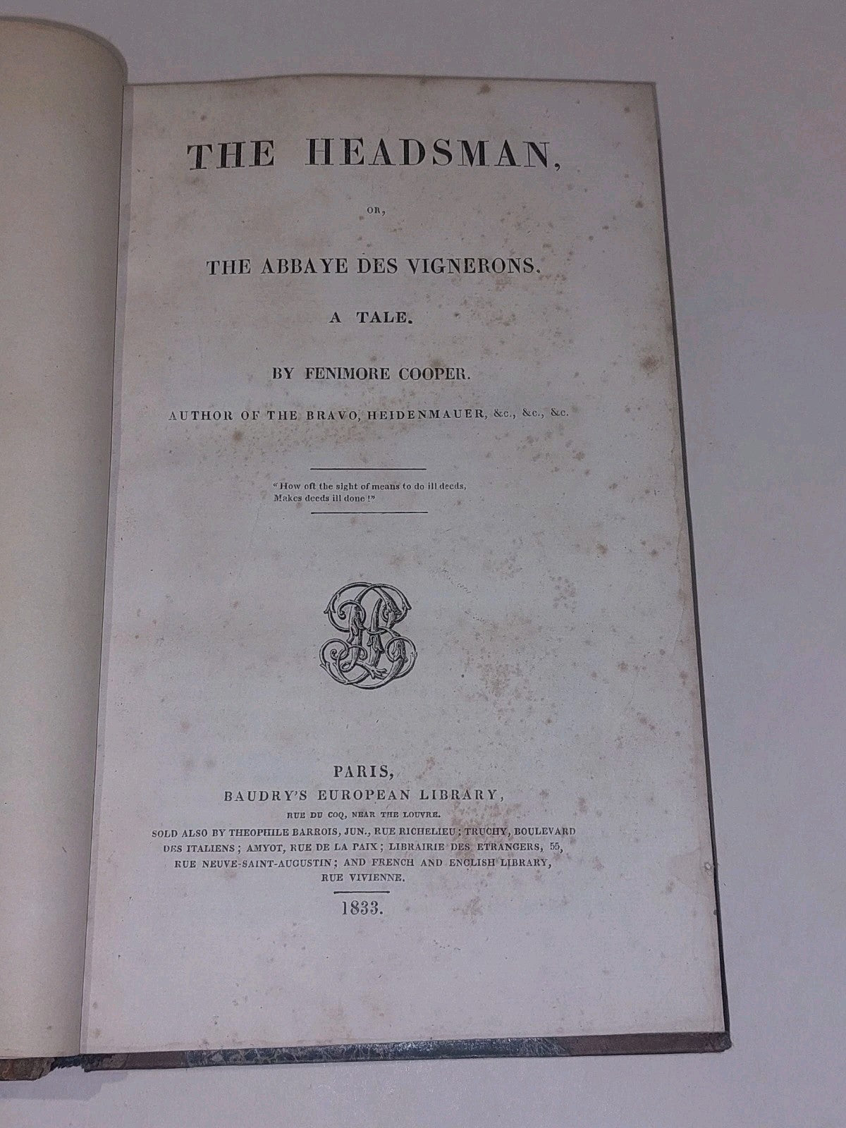 The Headsman By Fenimore Cooper (1833) Quarter Leather Hb3