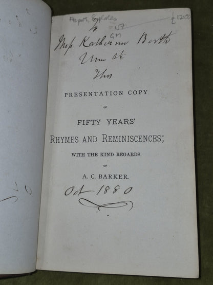 Fifty Years Rhymes & Reminiscences A C Barker Aberdeen 18805