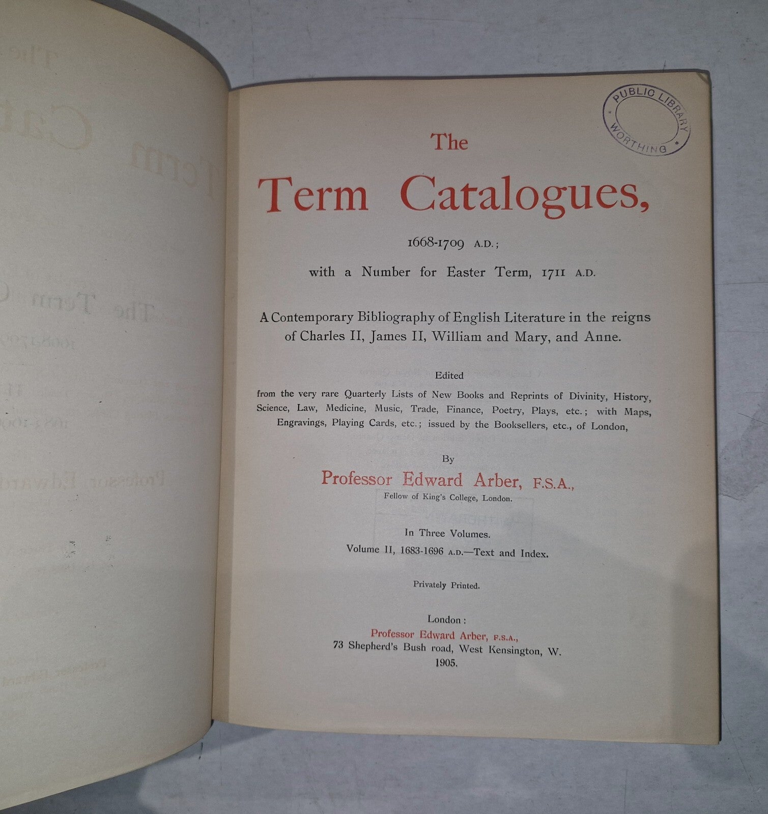 The Term Catalogues II (1683 - 1696 AD) Prof. Edward Arber. Bibliography Eng Lit4