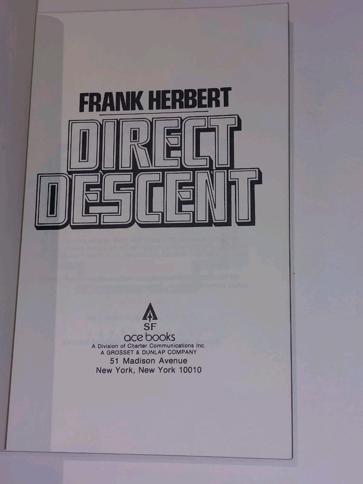 Direct Descent By Frank Herbert [Ace Book] 1st Ace Printing 1980 Pb Book3