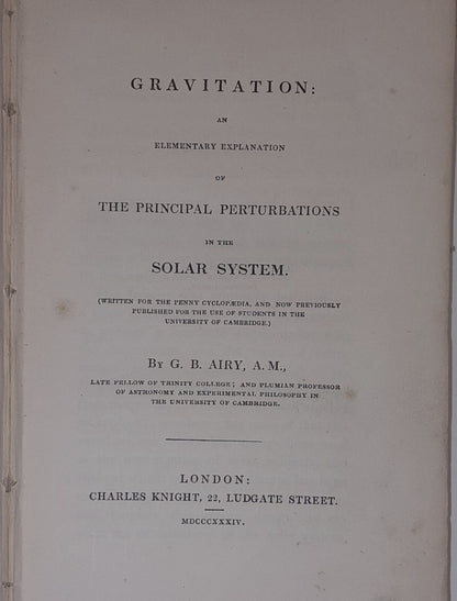 Gravitation: An Elementary Explaination.. By G. B. Airy Book (1834)1