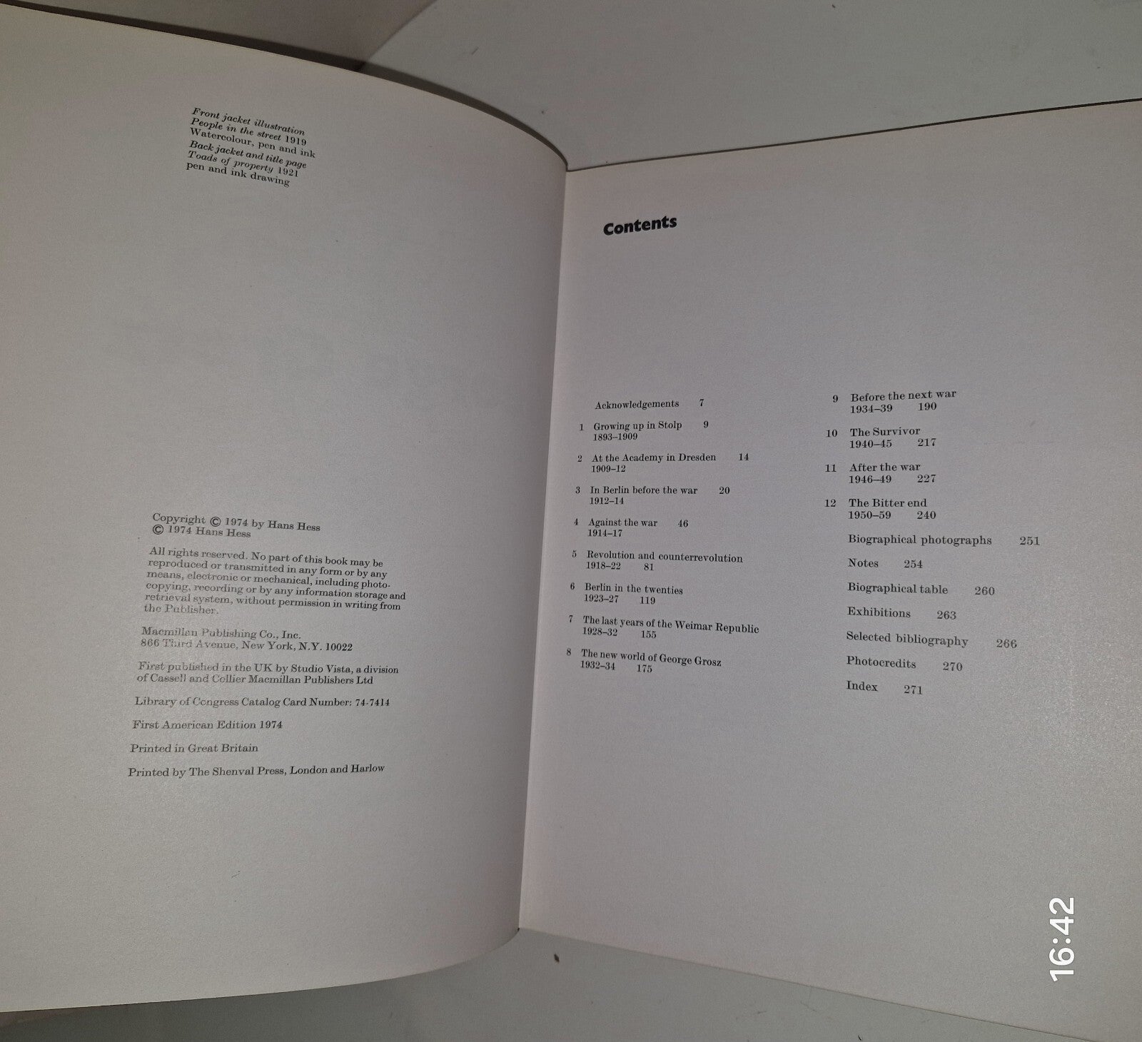 HANS HESS HARDBACK BOOK GEORGE GROSZ 1ST EDITION MACMILLAN VG L8