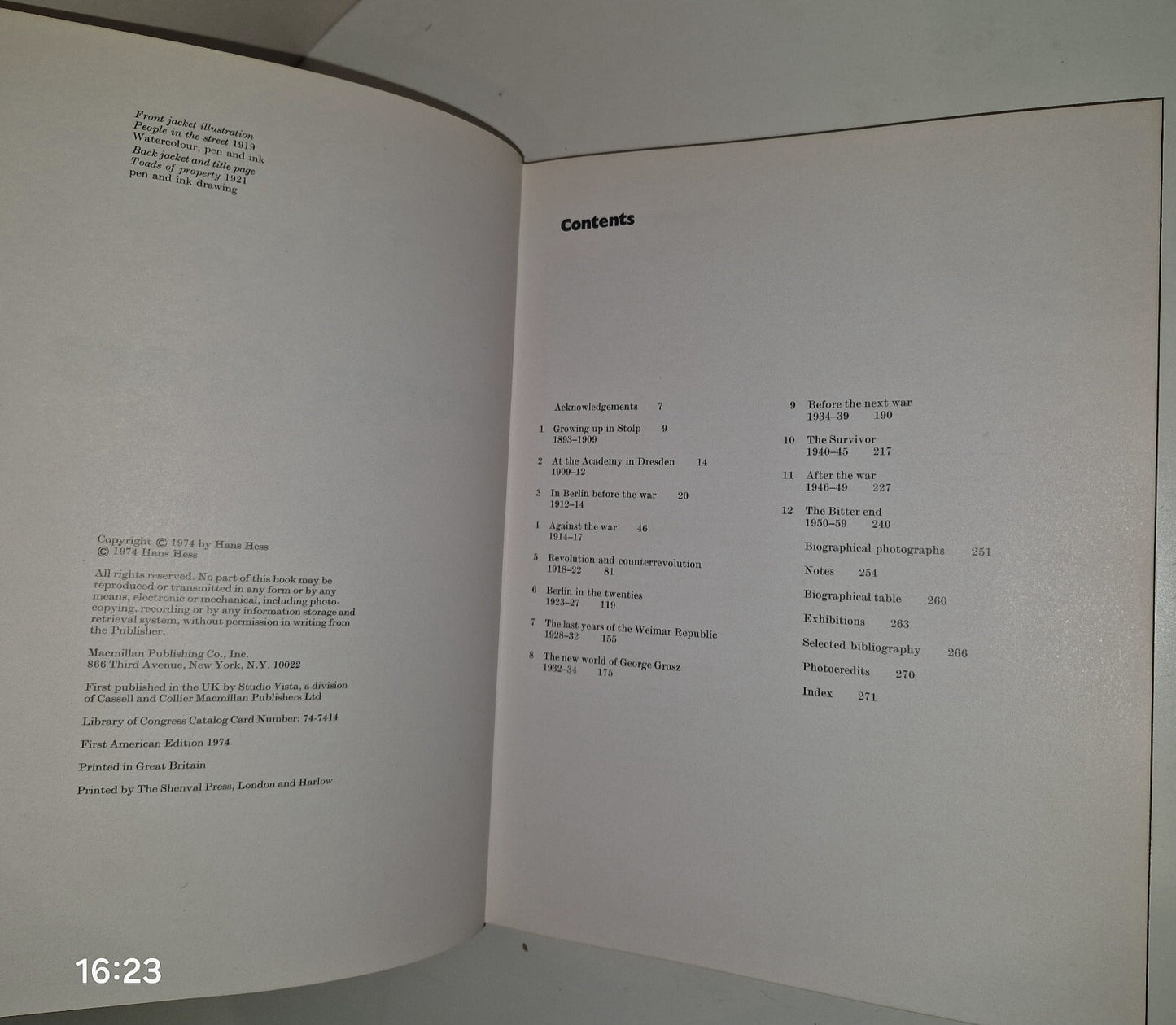 HANS HESS HARDBACK BOOK GEORGE GROSZ 1ST EDITION MACMILLAN VG L5