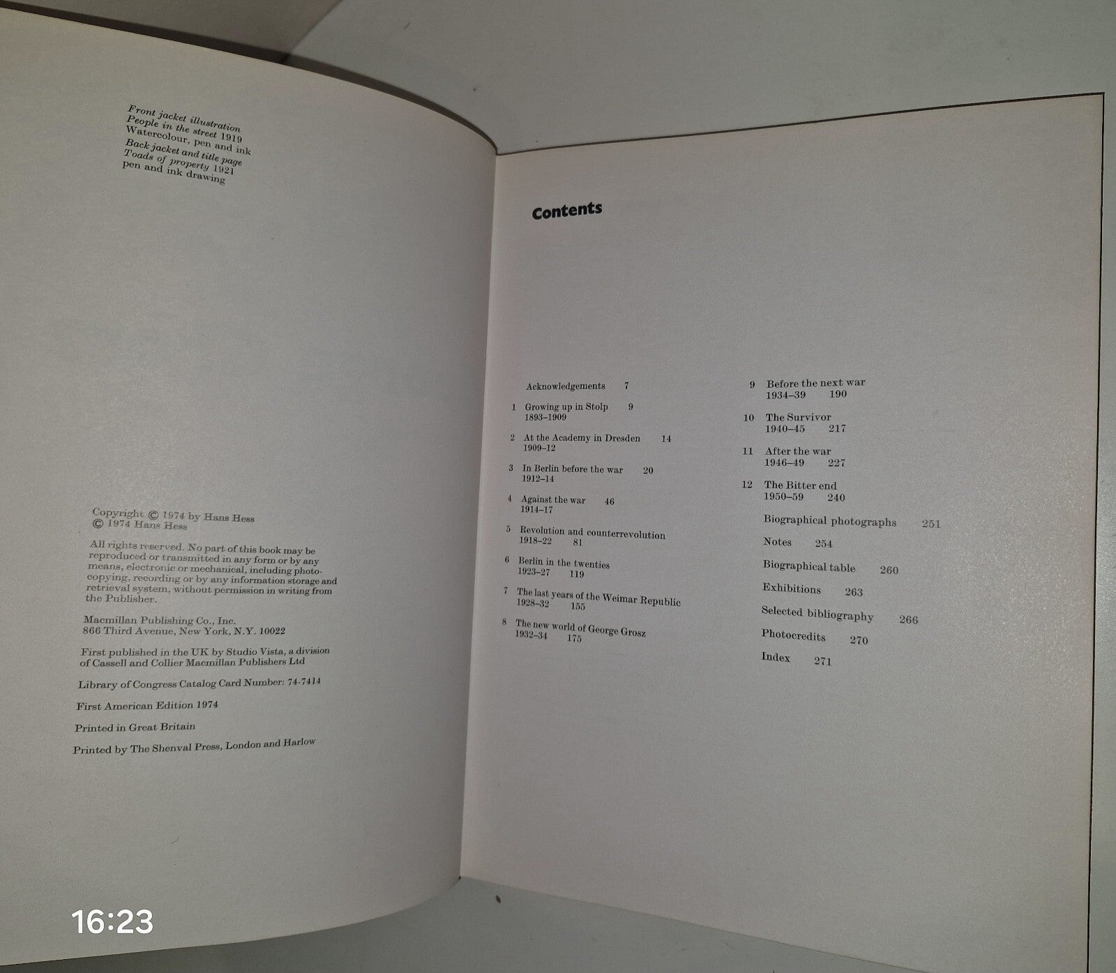 HANS HESS HARDBACK BOOK GEORGE GROSZ 1ST EDITION MACMILLAN VG L5