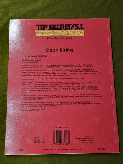 TSR ORION RISING TOP SECRET / S.I. Espionage Module Adventure TSR Game1