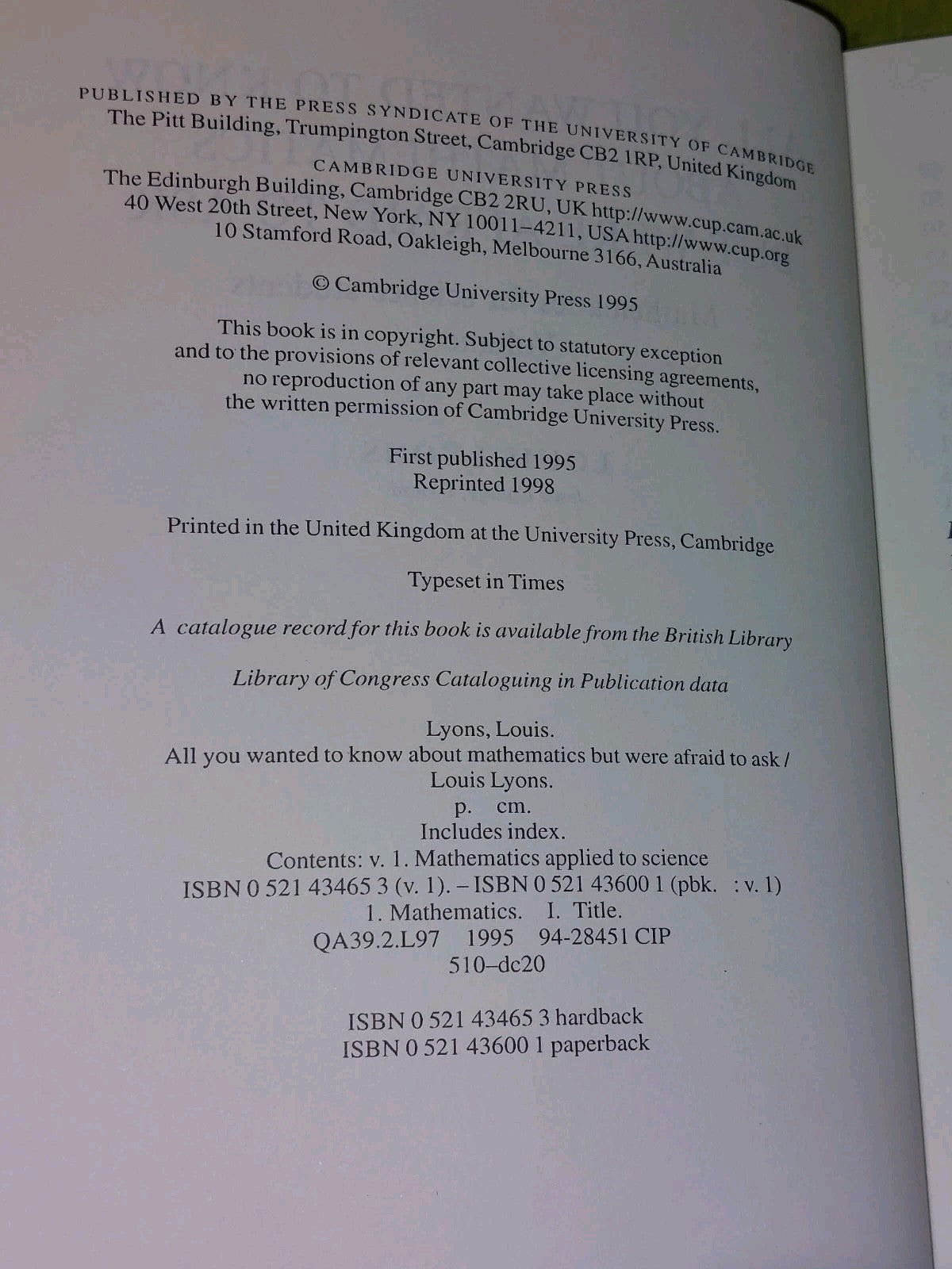 All You Wanted to Know about Mathematics Louis Lyons (1998) Complete 2 Vols.3