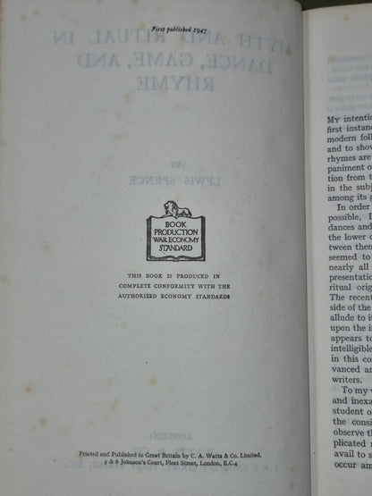 Myth And Ritual In Dance,  Game, And Rhyme - Lewis Spence. 1947.5