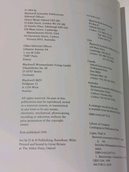 Bacterial Systematics by N. A. Logan [Blackwell Scientific Pub] 1st Ed 1994 Pb 4