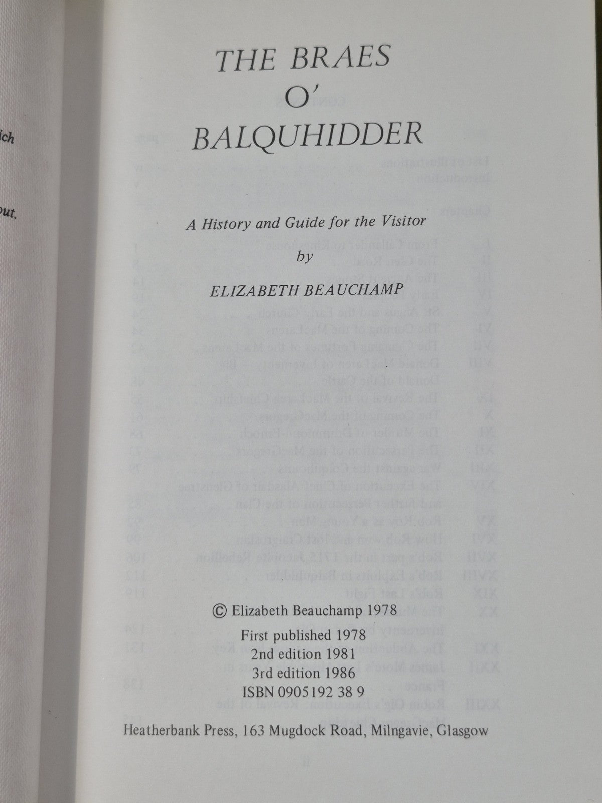 The Braes O' Balquhidder - Elizabeth Beauchamp 1986 3rd  Nice SC3
