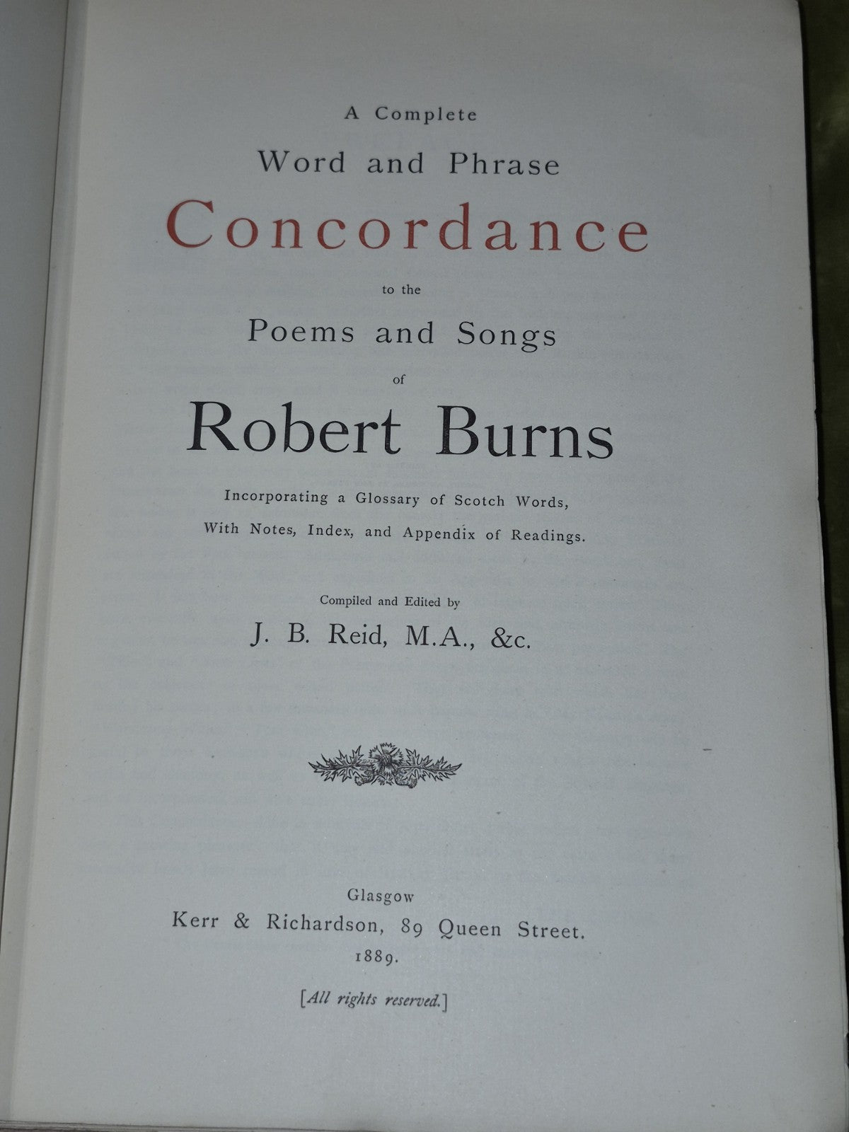 Complete Concordance to the Poems & Songs of Robert Burns 1889 1st ed vgc5