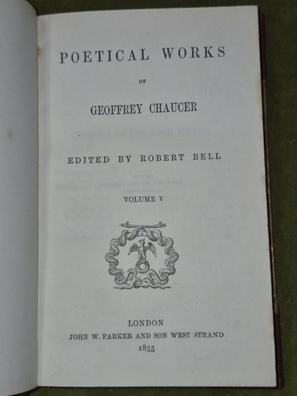 Poetical Works of Geoffrey Chaucer Robert Bell 1855 Set of 7 Books12