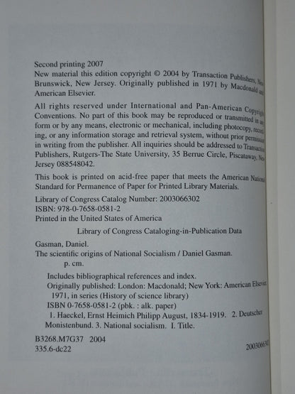 The Scientific Origins of National Socialism by Daniel Gasman (Paperback, 2004)2