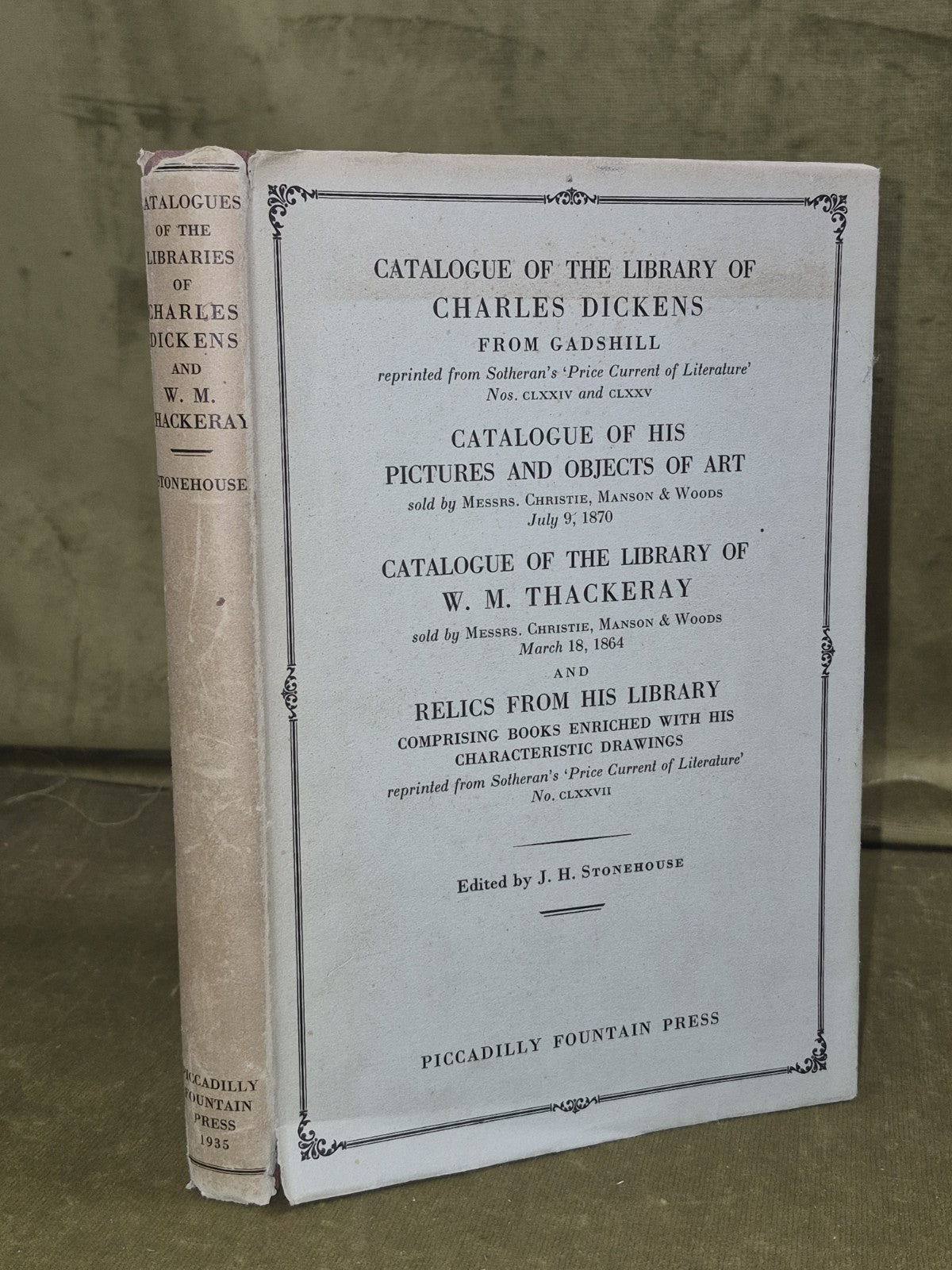 Catalogue of the Library of Charles Dickens Thackeray Piccadilly Press 19350