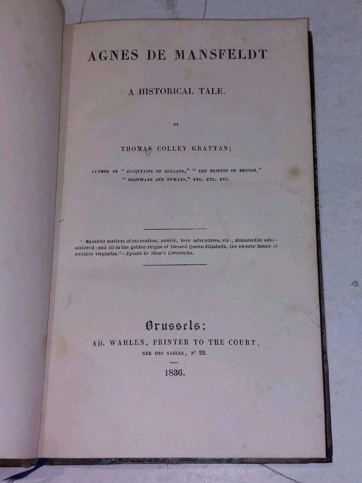 Agnes de Mansfeldt By Thomas Colley Grattan (1836) [AD Wahlen] Hb Book3