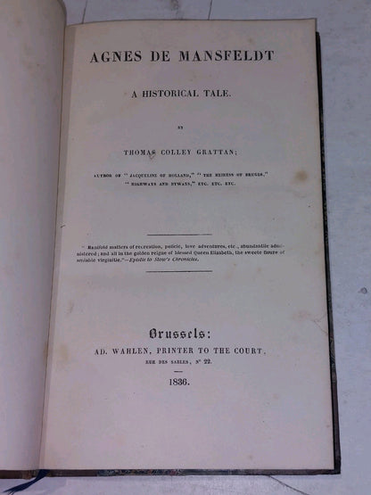 Agnes de Mansfeldt By Thomas Colley Grattan (1836) [AD Wahlen] Hb Book3