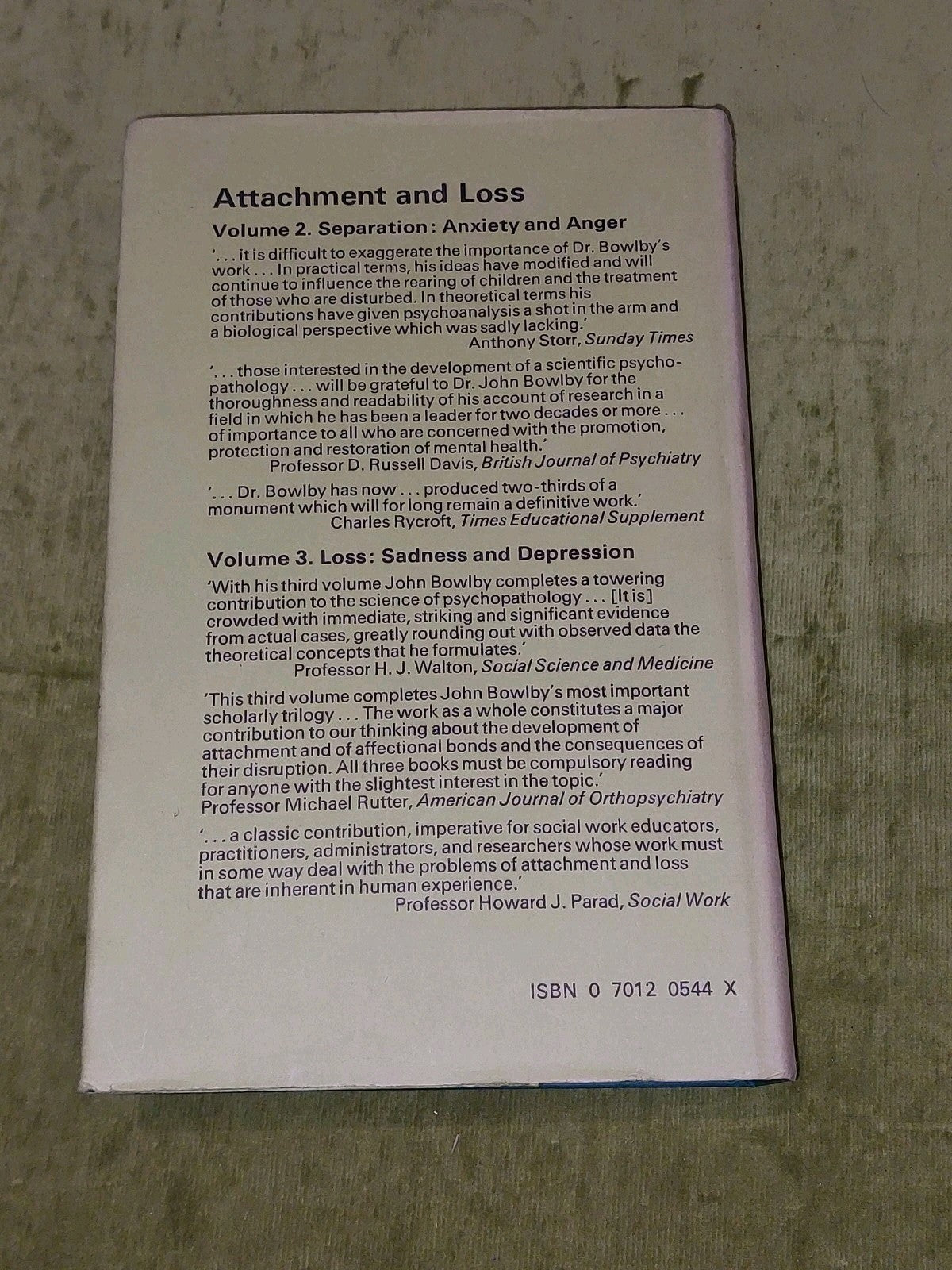 Attachment and Loss Vol. 1 [No. 79] John Bowlby 2nd Ed 1982 Hb Book2