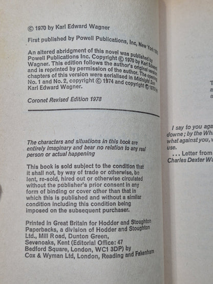 Darkness Weaves 1978 Karl Edward Wagner Coronet Revised Edition2
