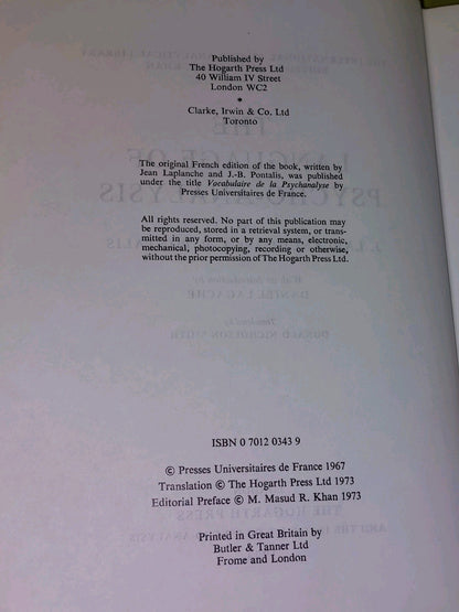 The Language Of PsychoAanlysis by J Laplanche and JB Pontalis (1973) 1st ed Hb5