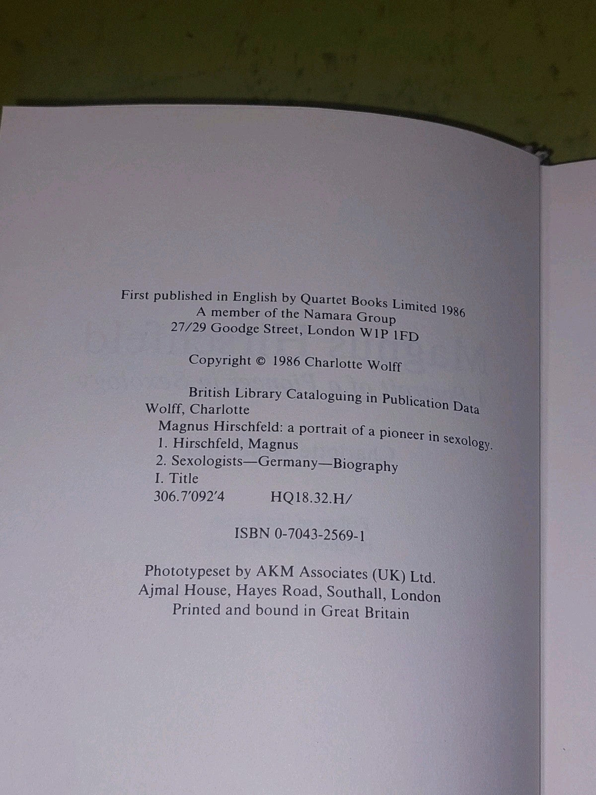 Magnus Hirschfeld : A Portrait of a Pioneer in Sexology  Charlotte Wolff 1986 4