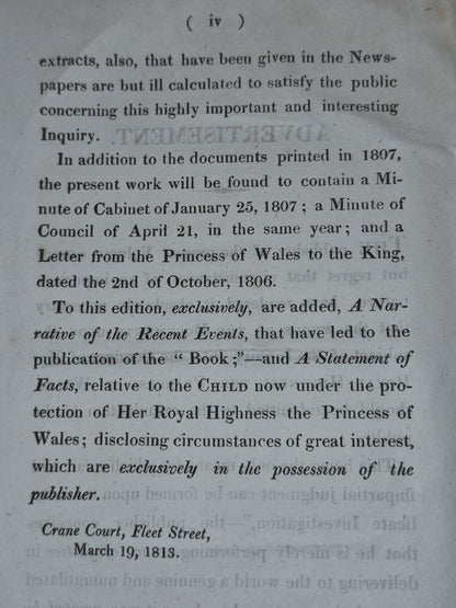 The Book! Inquiry into the Conduct of her Royal Highness 1813 Second Edition5