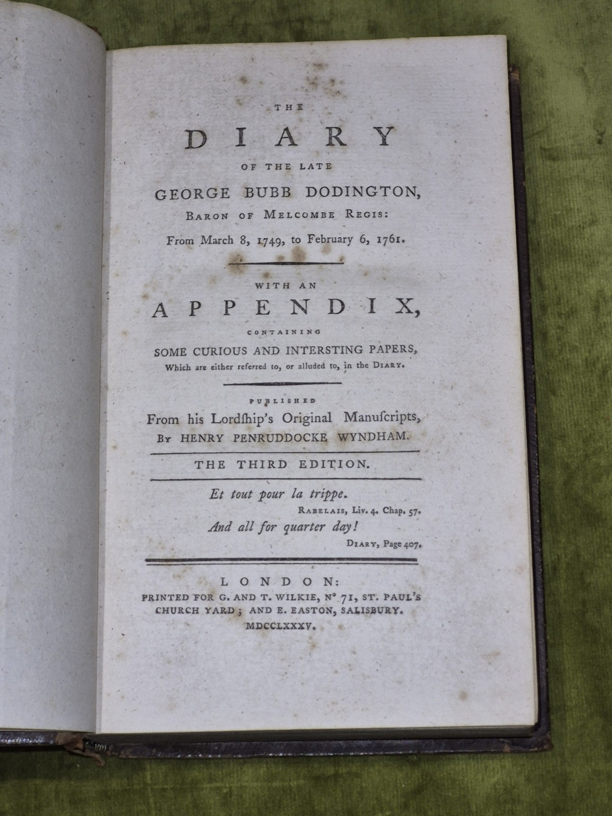 The Diary of the late George Bubb Dodington, Baron of Melcombe Regis - 17854