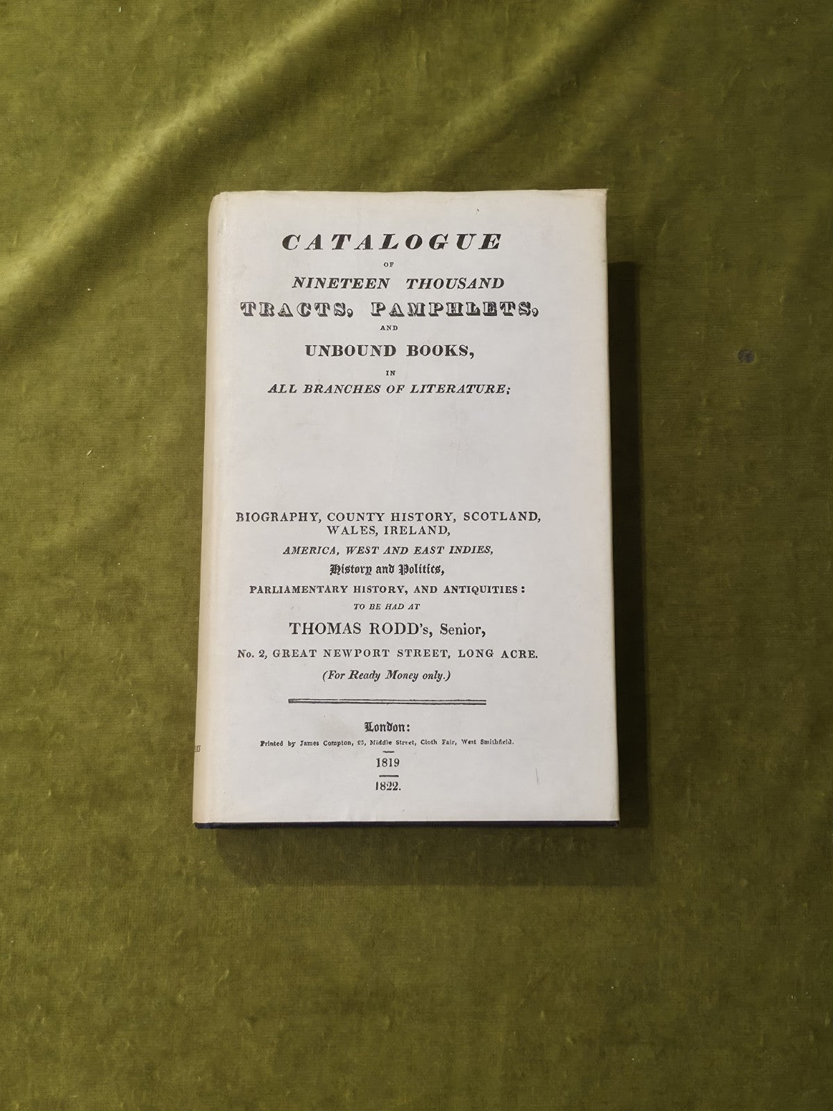 Thomas Rodd's Booksellers Catalogue of Tracts & Pamphlets - 1975 Facsimile HB DJ0