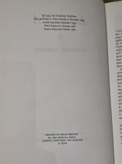 Lolita by Vladimir Nabokov 1960 First Edition Fourth Impression w. Dust jacket.8