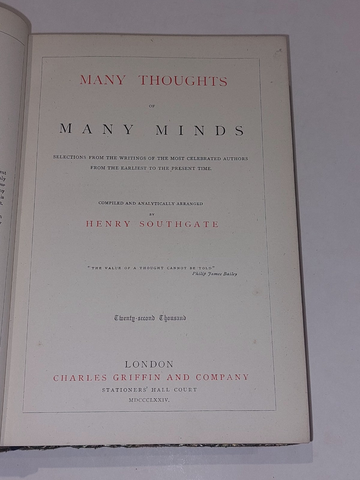 Many Thoughts Of Many Minds By Henry Southgate   Antique Leather Bound 18742