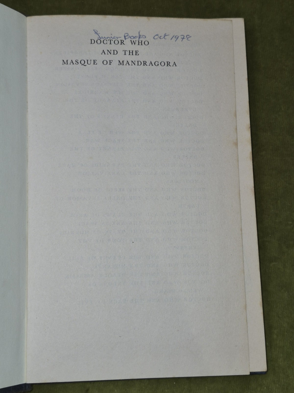 Doctor Who And The Masque Of Mandragora Hardback ExLib Philip Hinchcliffe4
