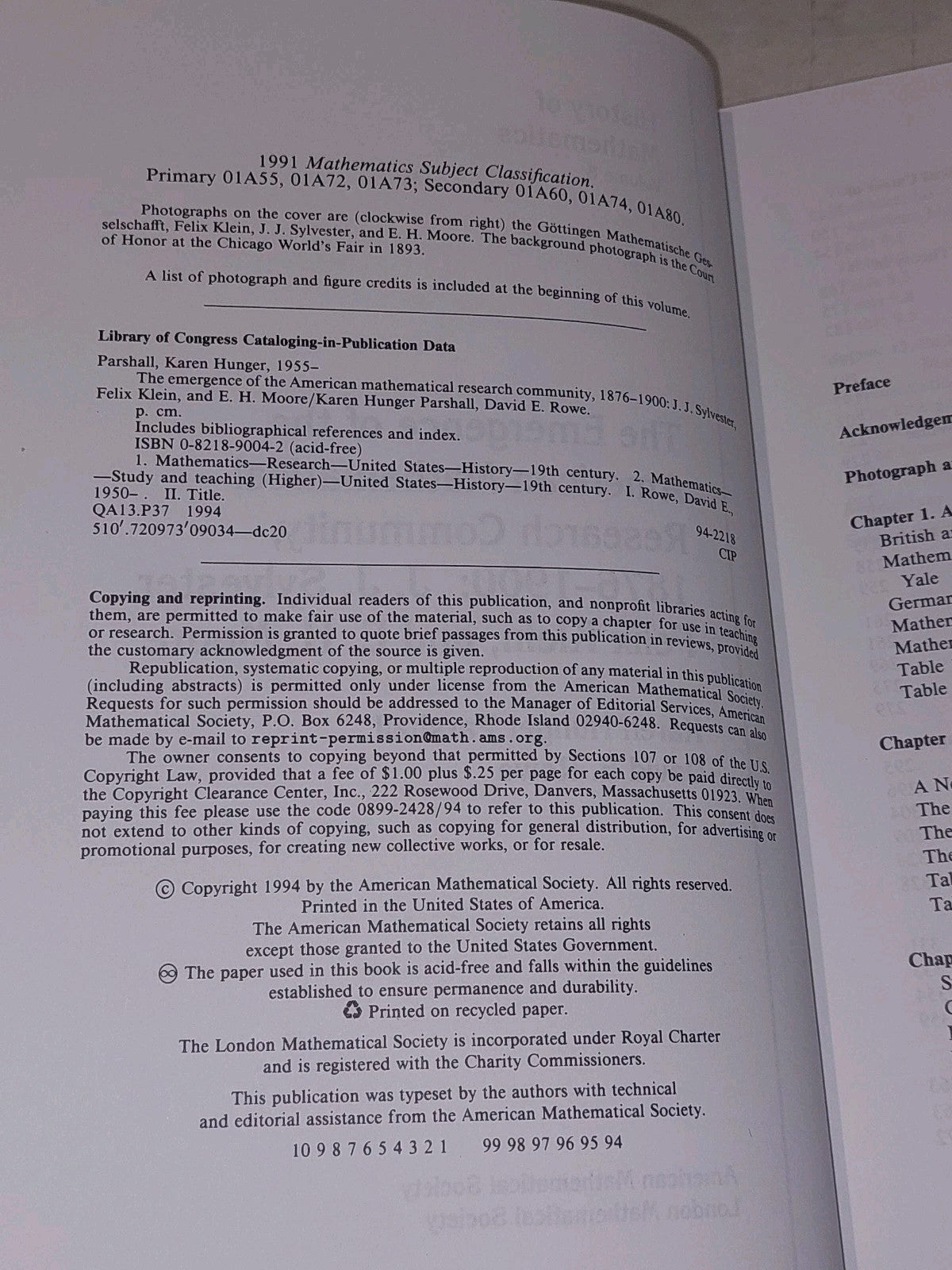 The Emergence of the American Mathematical Research Community, 18761900, Vol. 84