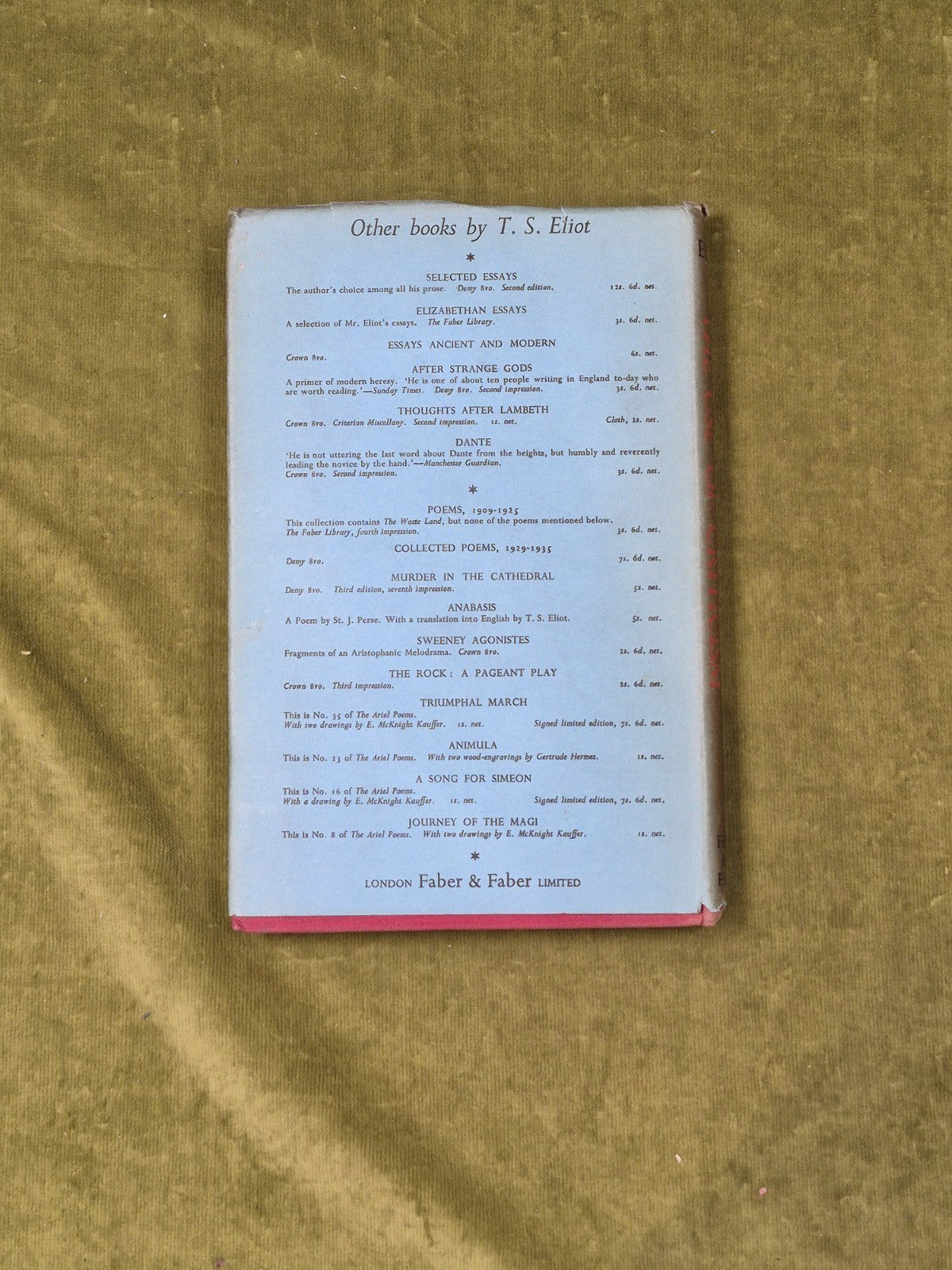 T S Eliot - The Use of Poetry & The Use of Criticism 1937 3rd Faber DJ HC1
